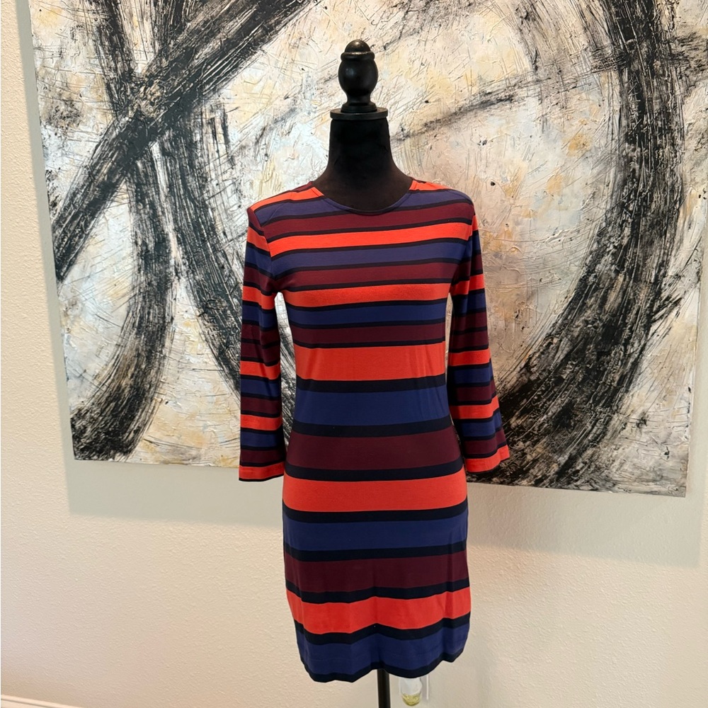 French Connection Bold Maroon, Orange, Blue-Purple Stripe Top